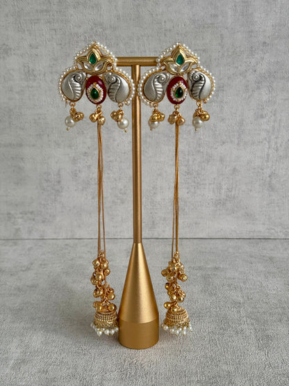 Ayura Designs Sozni Kashmiri Earrings – Meenakari with Ruby Red & Emerald Detailing