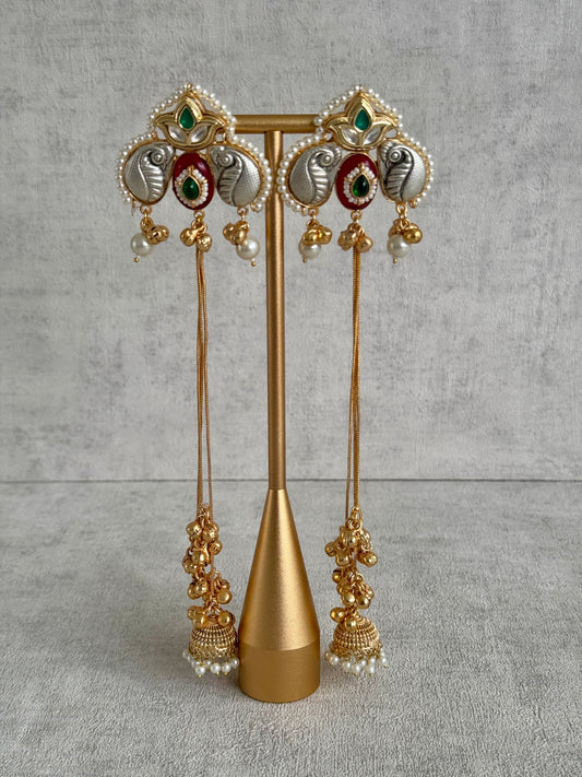Ayura Designs Sozni Kashmiri Earrings – Meenakari with Ruby Red & Emerald Detailing