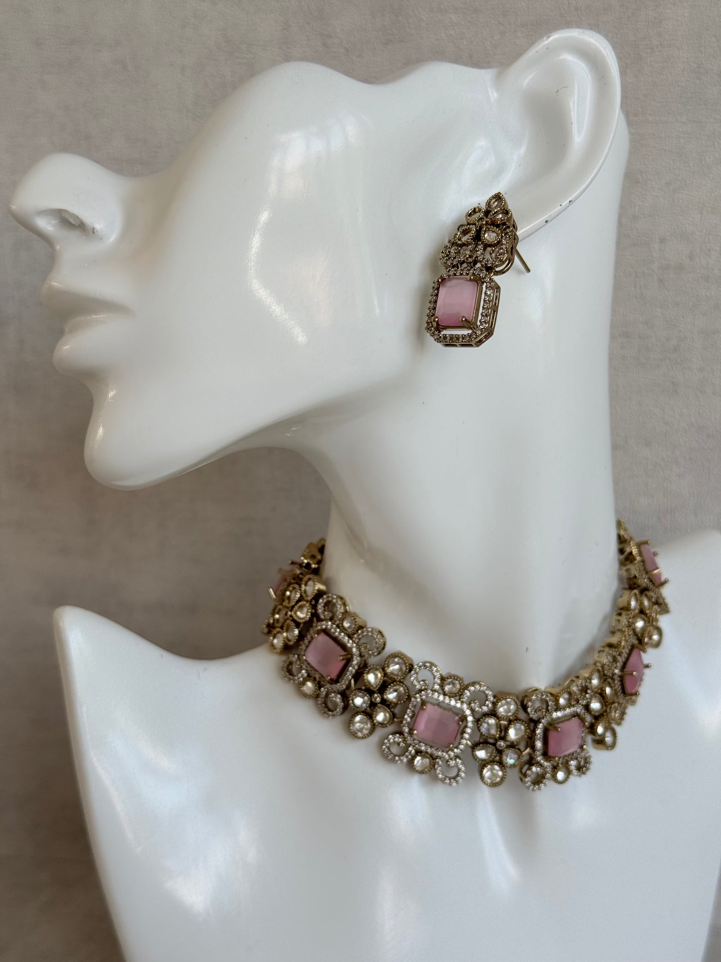 Ayura Designs Celine Set with Earrings – Moissanite Blush Pink Statement Set