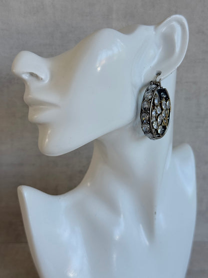 Ayura Designs Nureh Earrings – Dual Tone Floral Hoop Earrings with Crystal Stones & Cutwork Detailing