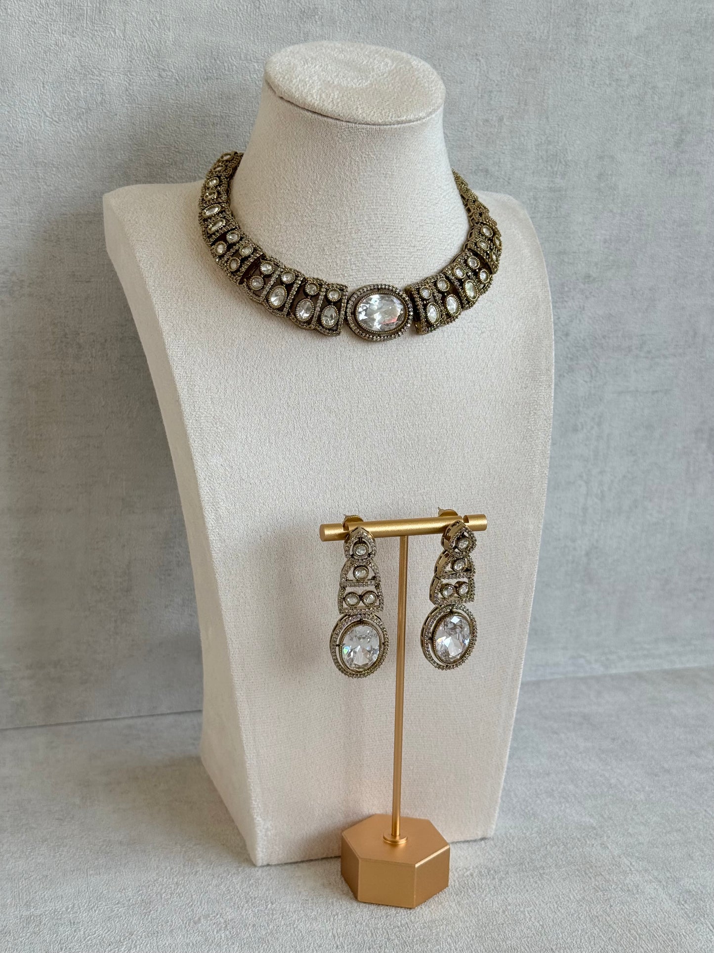 Ayura Designs Sadie Necklace Set with Earrings – Moissanite Style Stones & Crystal Halo Detailing