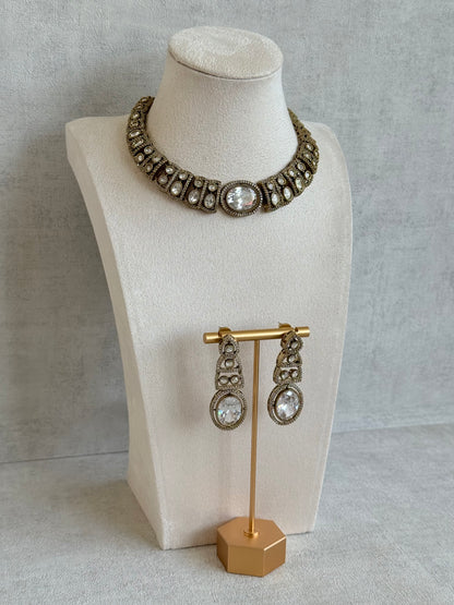 Ayura Designs Sadie Necklace Set with Earrings – Moissanite Style Stones & Crystal Halo Detailing