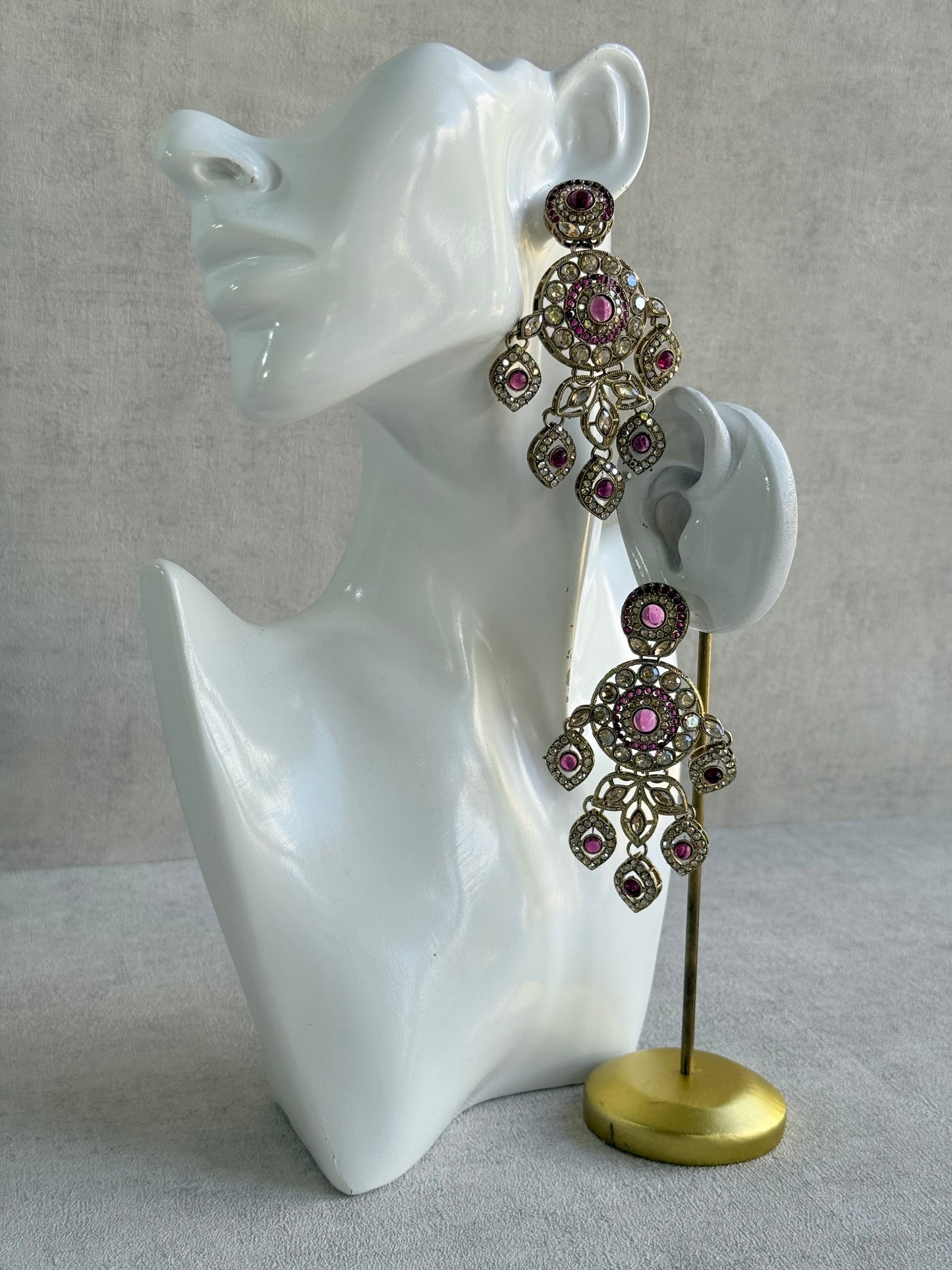 Ayura Designs Vanika Earrings – Mauve Purple & Champagne Crystal Gold Finish