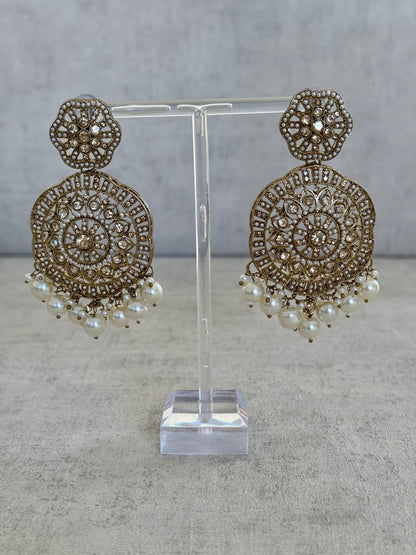 Ayura Designs Eraya Tikka Set – Antique Gold Earrings & Tikka with Pearl Accents