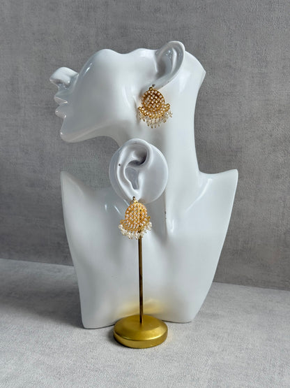 Ayura Designs Riwaaz Earrings – Pearl Stud Earrings with Antique Gold Filigree & Pearl Drops