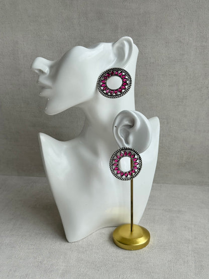 Ayura Designs Kesar Studs – Statement Oxidised Stud Earrings with Fuchsia Pink Stones