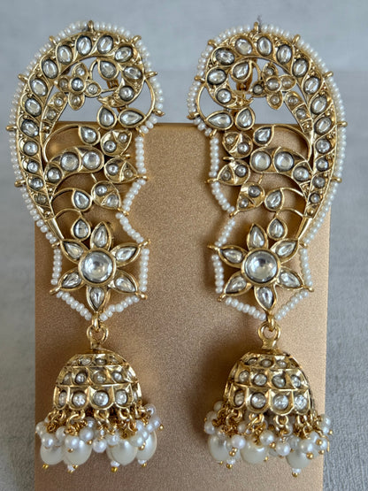 Ayura Designs Urisha Ear Climber Jhumkis – Pearl & Kundan Earrings, Indian Pakistani Bridal Wedding Jewellery