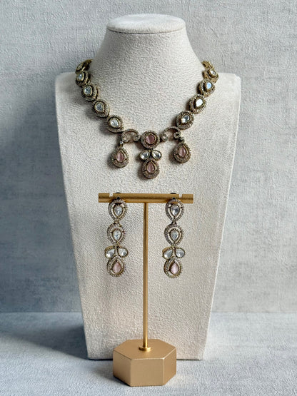 Ayura Designs Bianca Necklace Set with Earrings – Kundan, Blush Pink Stones, Crystals & Gold Finish