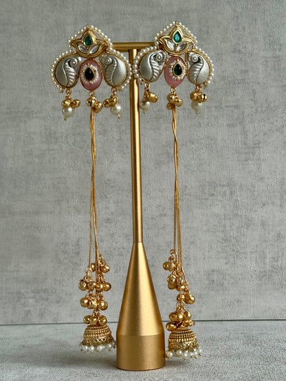 Ayura Designs Sozni Kashmiri Earrings – Meenakari with Blush Pink & Emerald Detailing