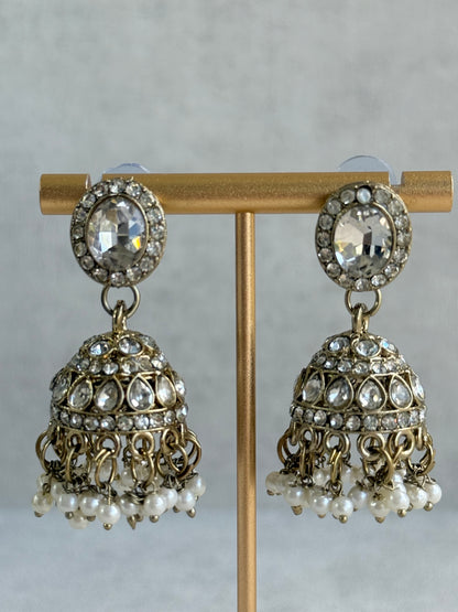 Ayura Designs Eira Necklace Set with Earrings & Tikka – Crystal Stones with Antique Gold Finish