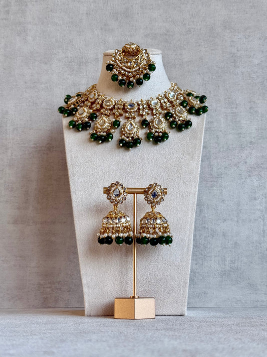 Ayura Designs Iyla Set with Necklace, Earrings & Tikka – Kundan Detailing, Ivory Pearl Drops & Emerald Beads