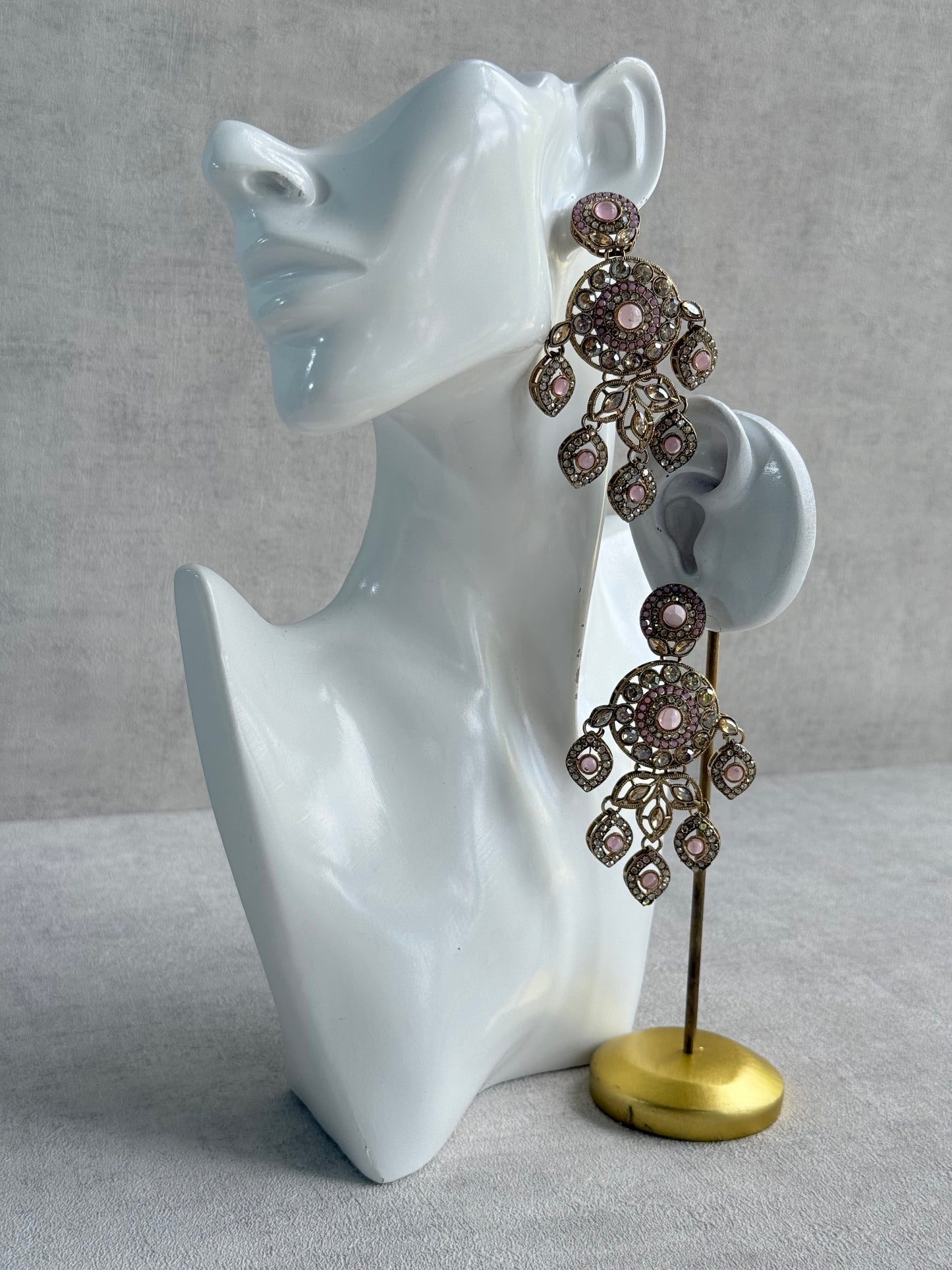 Ayura Designs Vanika Earrings – Lilac, Blush Pink & Champagne Crystal Gold Finish