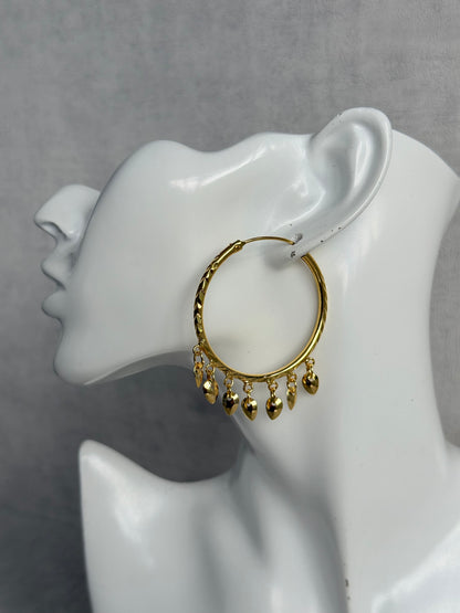 Ayura Designs Virsa Balis – Gold Hoop Earrings with Dangling Leaf Drops
