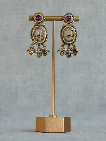 Ayura Designs Enjal Earrings – Blush Pink Enamel, Pearl Beading, Pink Stone & Gold Finish