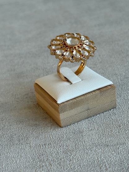 Ayura Designs Luisa Adjustable Ring – Crystal Centre Stone with Crystal Petal Detailing