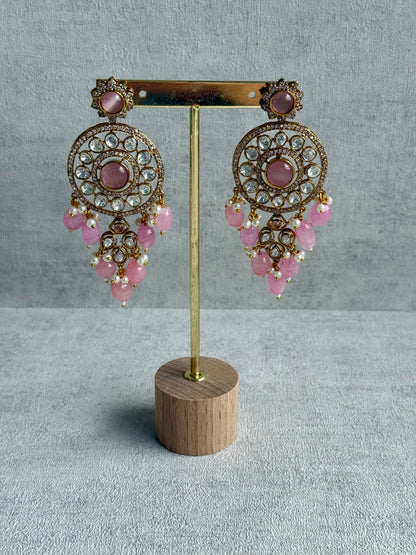 Ayura Designs Harper Set – Antique Gold Choker & Earrings with Blush Pink Beads, Kundan Stones & Pearl Detailing