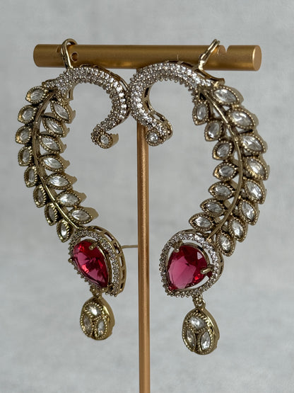 Ayura Designs Dvija Jhumkis – Ruby Pink Crystal Ear Cuff Earrings