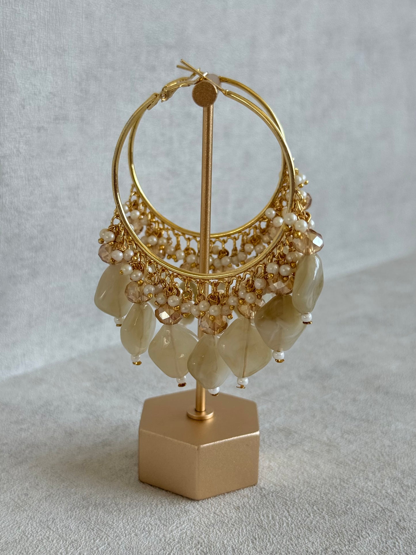 Ayura Designs Heer Balis – Gold Hoops with Cashmere Marble Beads, Pearls & Crystal Detailing