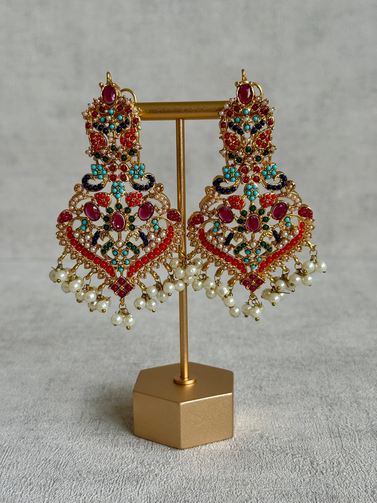 Ayura Designs Itrat Set with Choker, Earrings & Tikka – Antique Gold with Multicolour Stones & Pearl Detailing