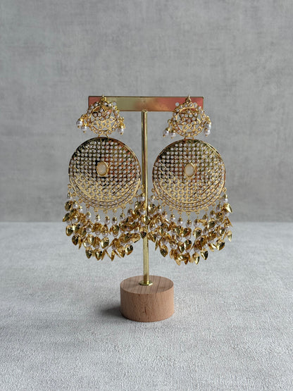 Ayura Designs Seerat Earrings – Ivory Gold Pippal Patti Design with Pearls