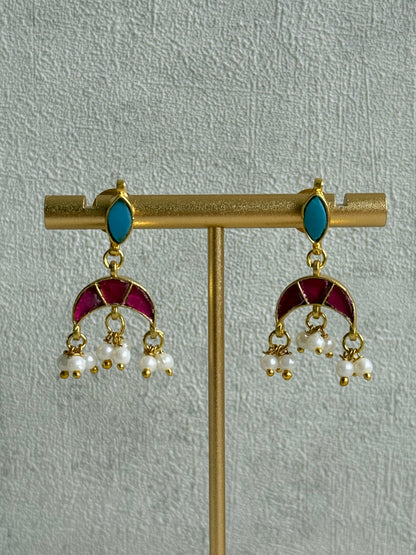 Ayura Designs Mahi Choker Set with Earrings – Meenakari Kundan Turquoise Blue & Hot Pink Detailing