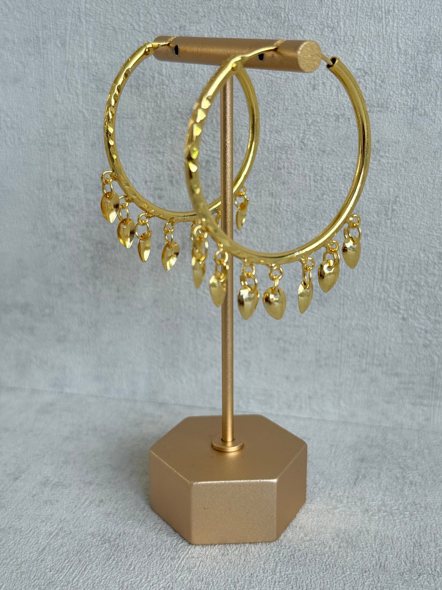 Ayura Designs Virsa Balis – Gold Hoop Earrings with Dangling Leaf Drops