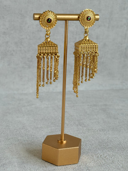 Ayura Designs Raati Jhumkis – Gold Chain Tassel Statement Earrings