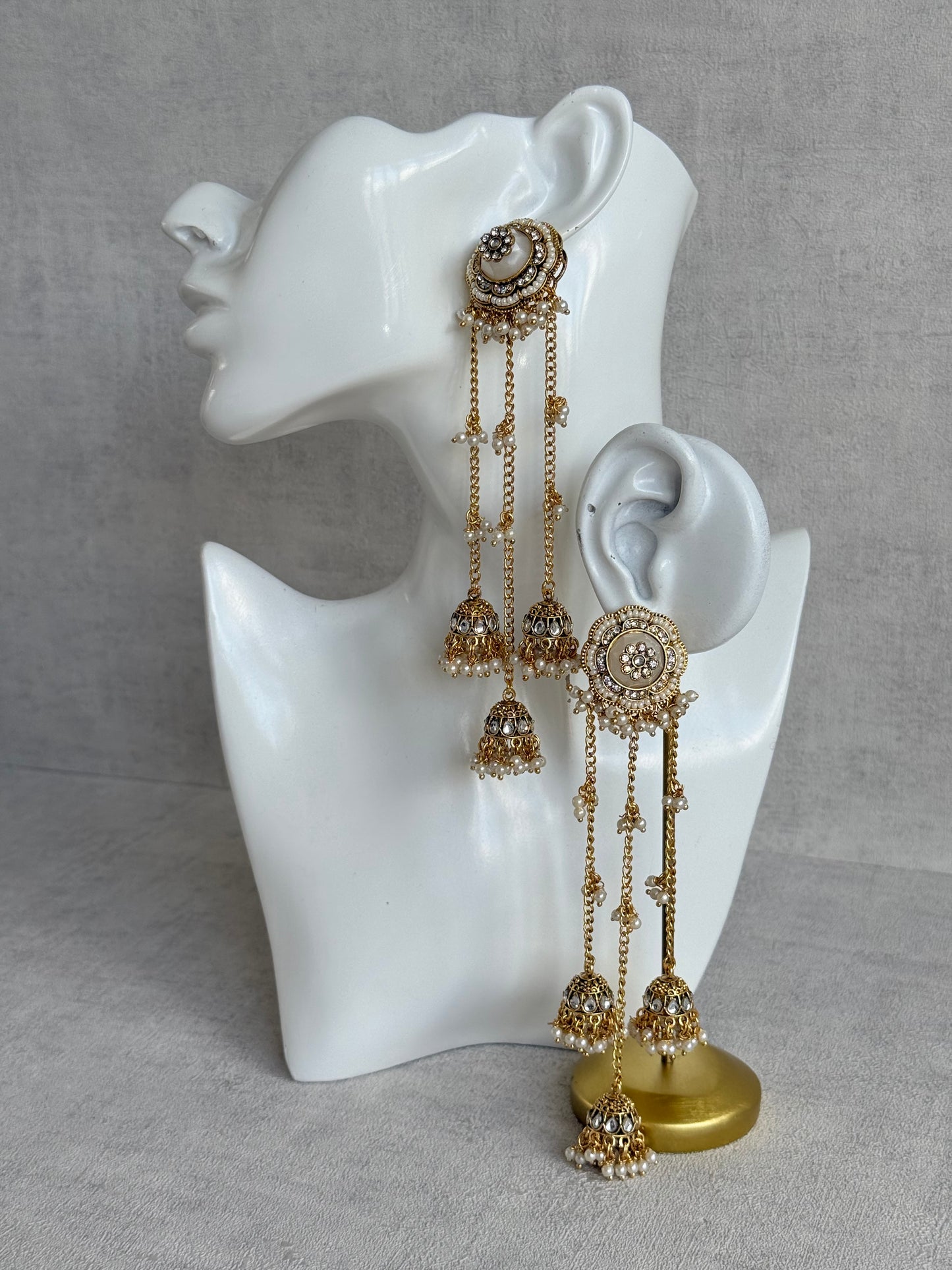 Ayura Designs Saivi Earrings – Mirror Cut Duster Earrings with Jhumki Drops & Pearl Detailing