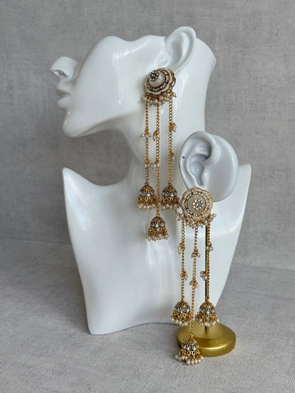 Ayura Designs Saivi Earrings – Mirror Cut Duster Earrings with Jhumki Drops & Pearl Detailing