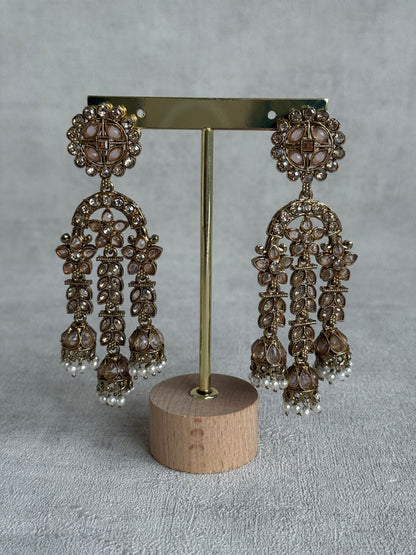 Ayura Designs Soraya Earrings – Blush Pink Stones, Champagne Crystals, Pearl Detailing & Gold Finish