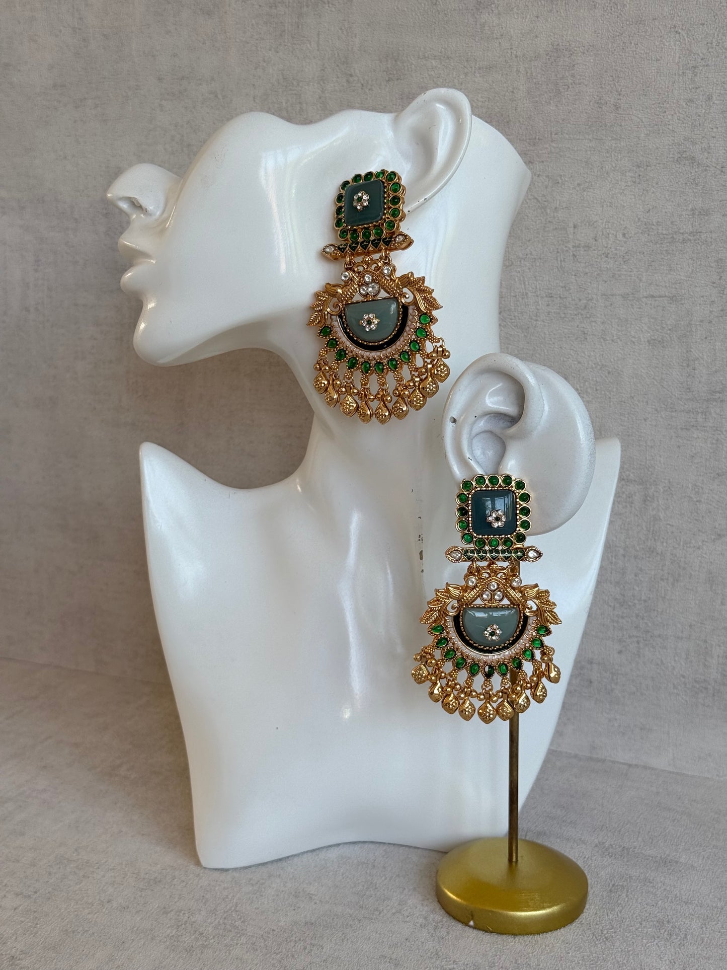 Ayura Designs Aranya Earrings – Sage Green & Emerald Green Statement Earrings