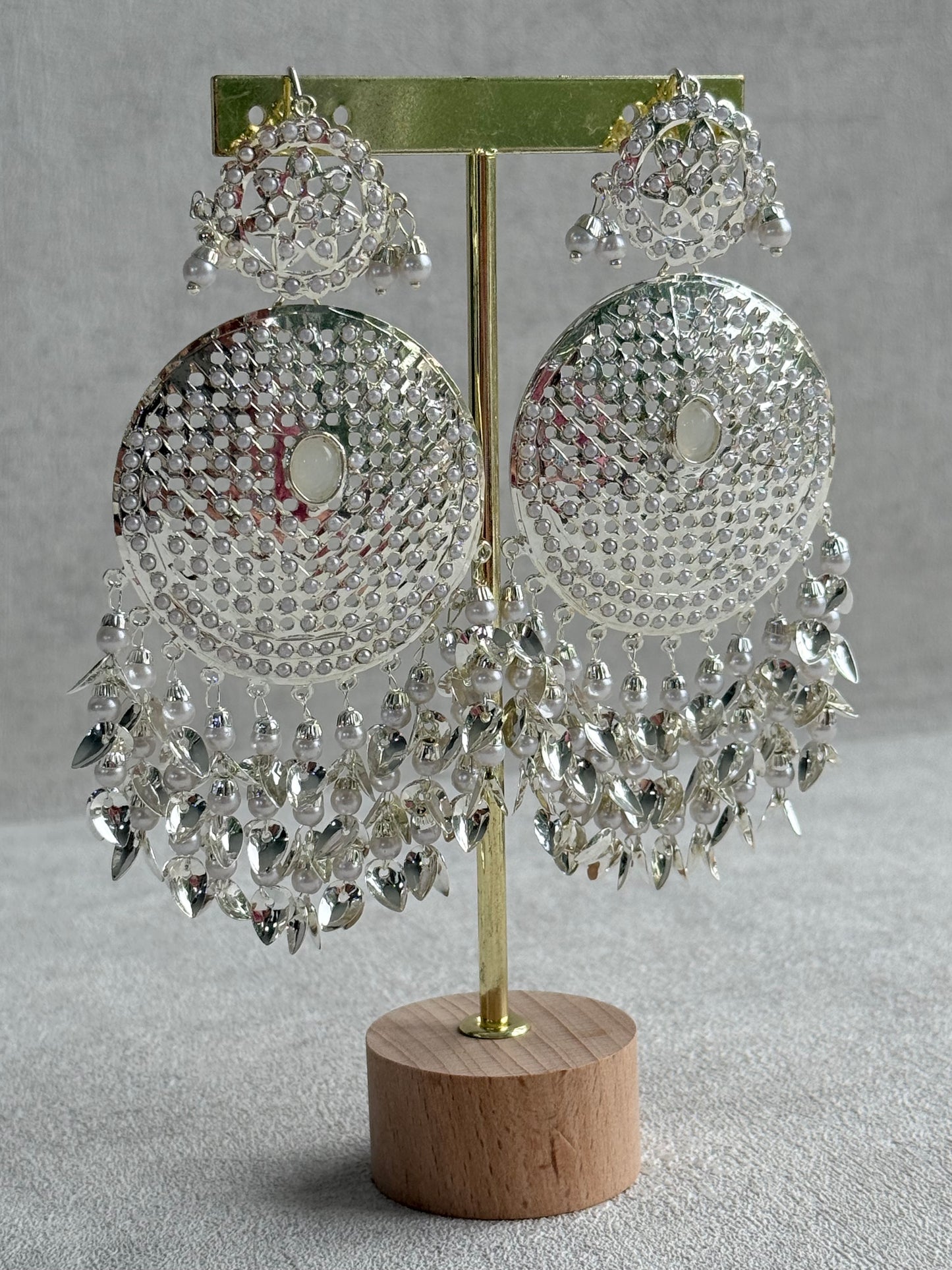 Ayura Designs Seerat Earrings – Silver Pippal Patti Design with Pearls