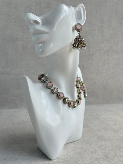 Ayura Designs Eira Necklace Set with Earrings & Tikka – Blush Pink & Crystal Stones with Antique Gold Finish