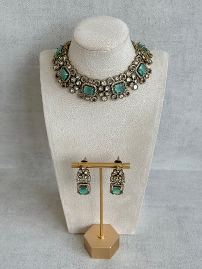 Ayura Designs Celine Necklace Set with Earrings – Moissanite Mint Green Statement Set