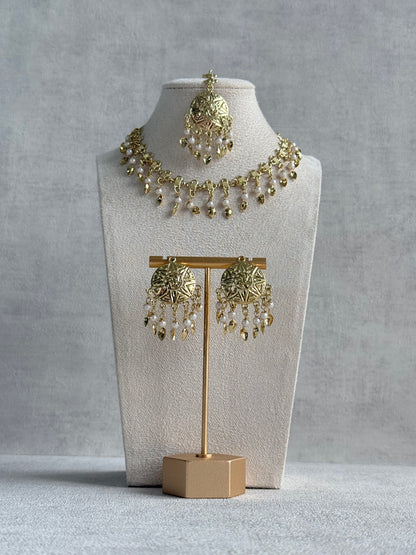 Ayura Designs Rupal Necklace Set with Earrings & Tikka – Gold Finish with Pearls & Pippal Patti Detailing