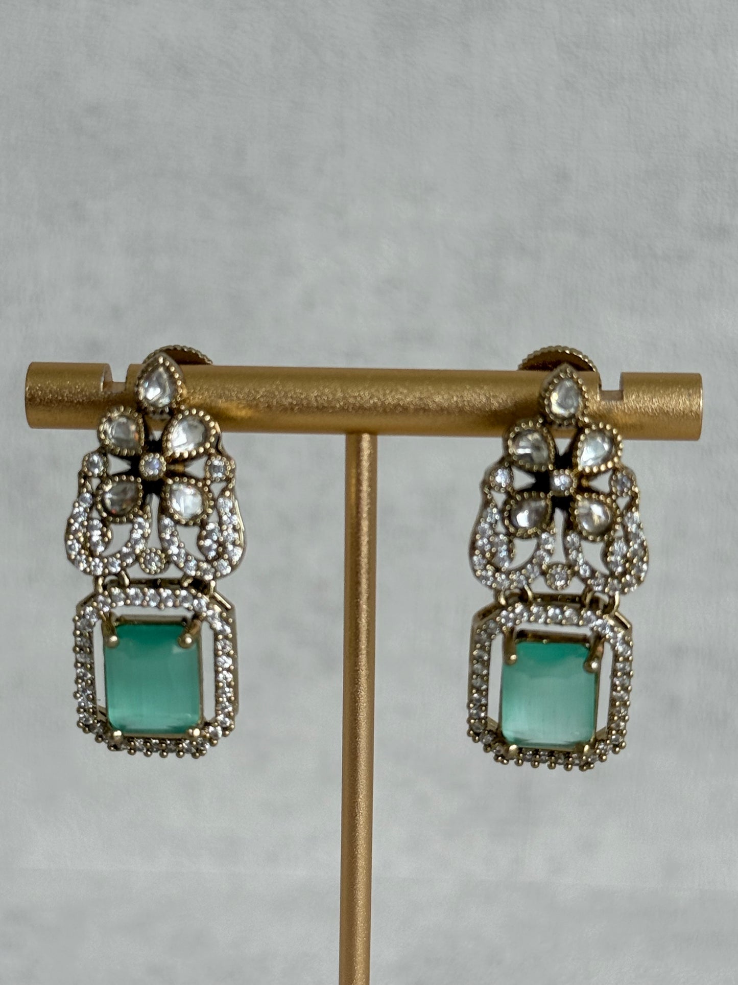 Ayura Designs Celine Necklace Set with Earrings – Moissanite Mint Green Statement Set