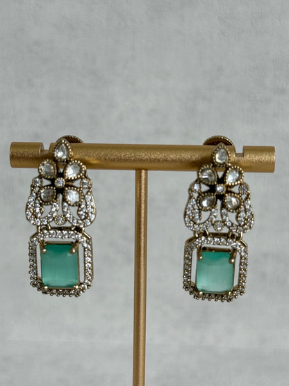 Ayura Designs Celine Necklace Set with Earrings – Moissanite Mint Green Statement Set