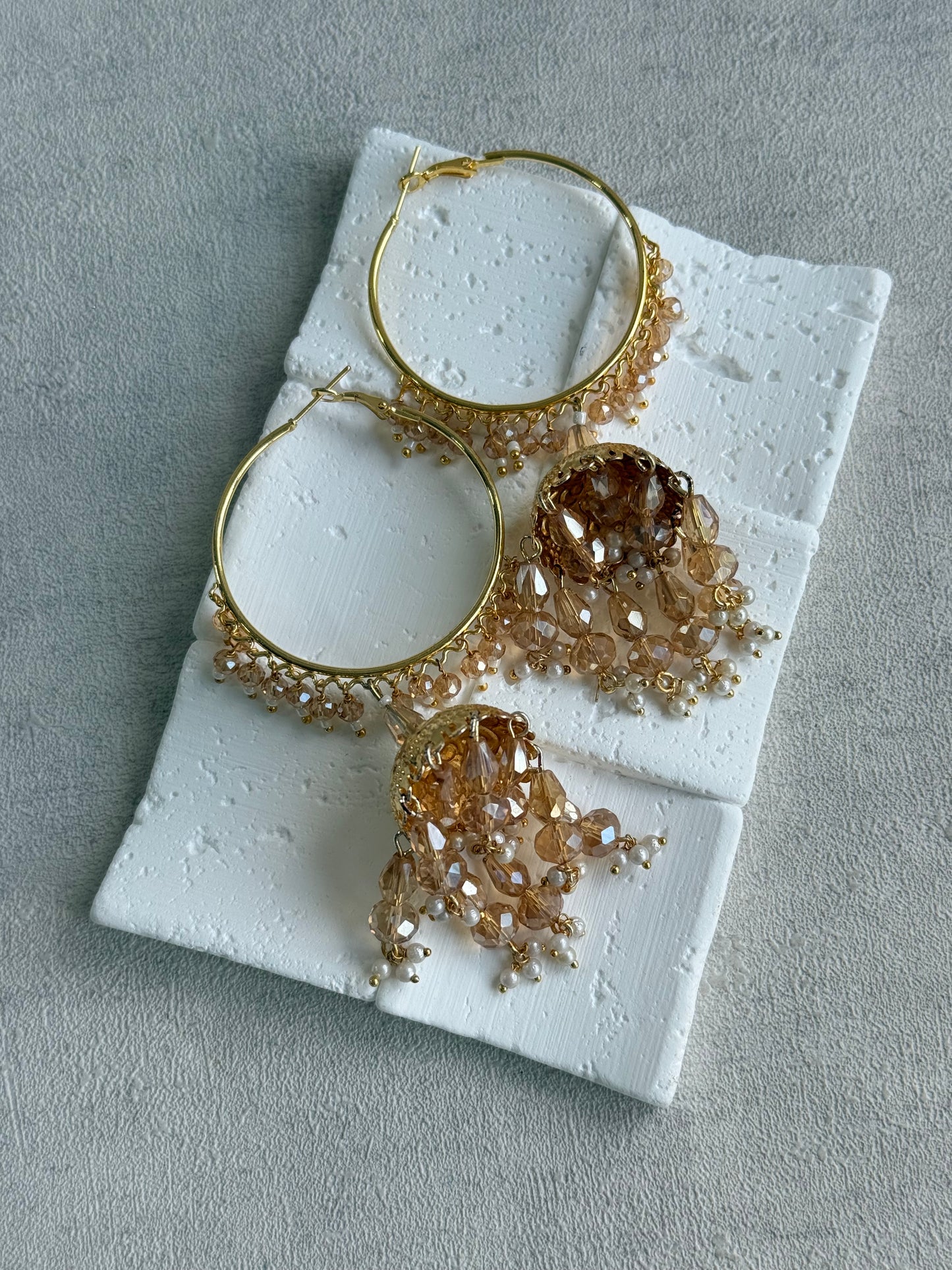 Ayura Designs Surbhi Balis – Champagne Crystals & Pearls in Gold Finish