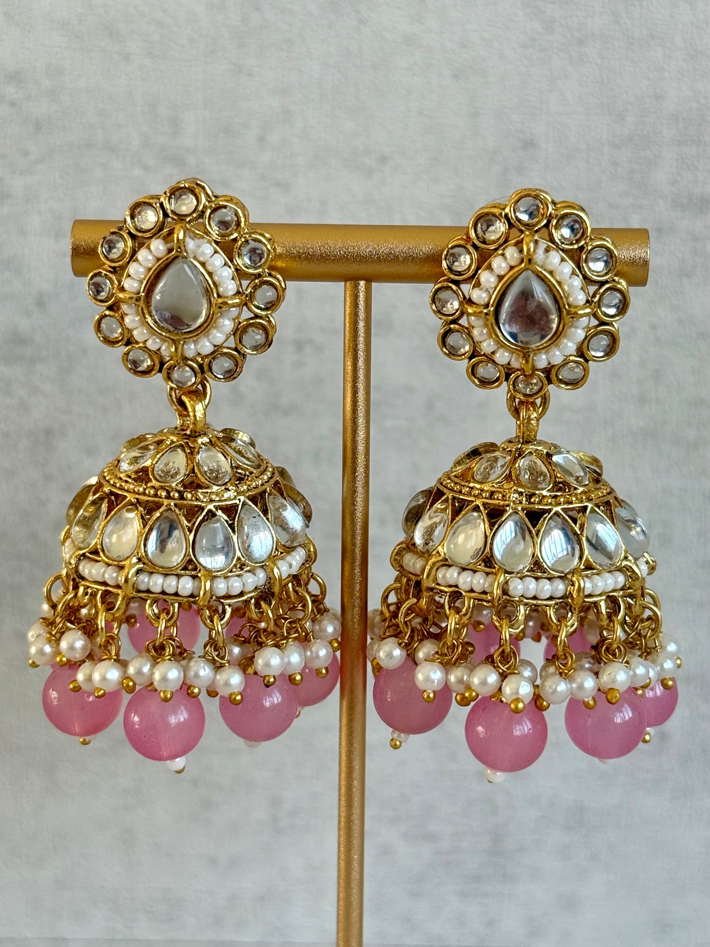 Ayura Designs Iyla Set with Necklace, Earrings & Tikka – Kundan Detailing, Ivory Pearl Drops & Soft Pink Beads