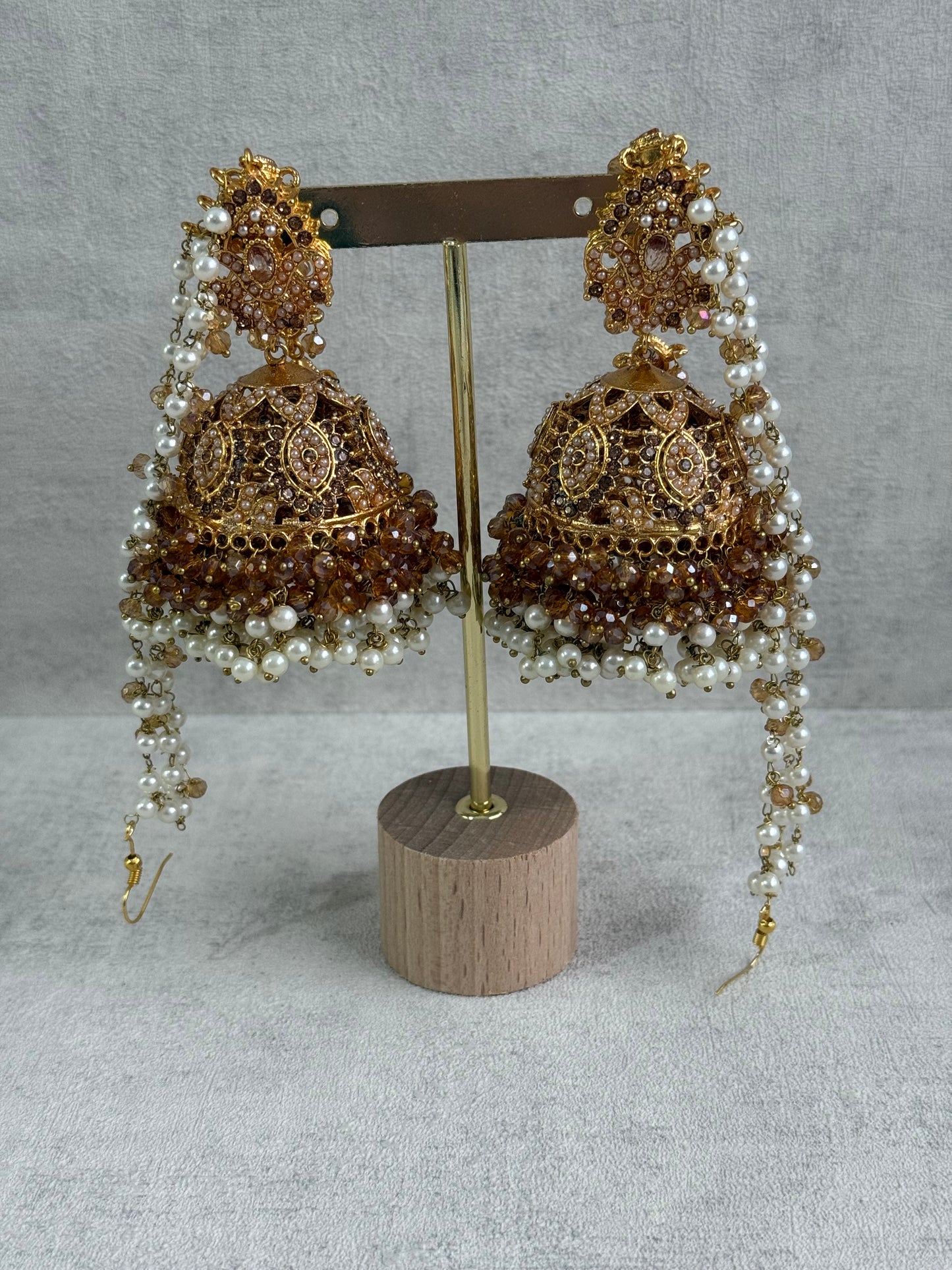 Ayura Designs Noor Set – Choker, Jhumkis with Sahare & Tikka in Champagne Gold with Pearl Detailing