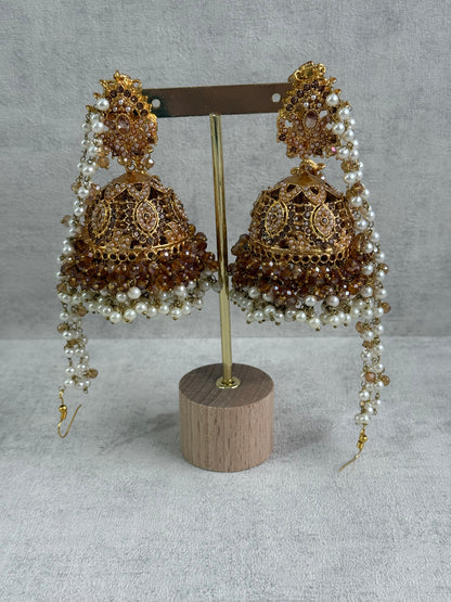 Ayura Designs Noor Set – Choker, Jhumkis with Sahare & Tikka in Champagne Gold with Pearl Detailing