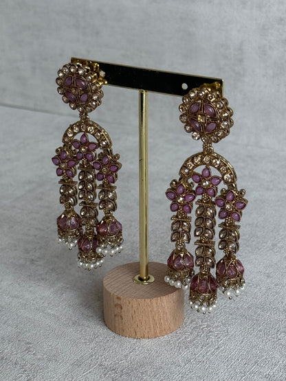 Ayura Designs Soraya Earrings – Lilac Stones, Champagne Crystals, Pearl Detailing & Gold Finish