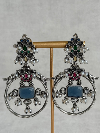 Ayura Designs Katha Earrings – Oxidised Statement Earrings with Multicolour Stonework & Pearl Detailing