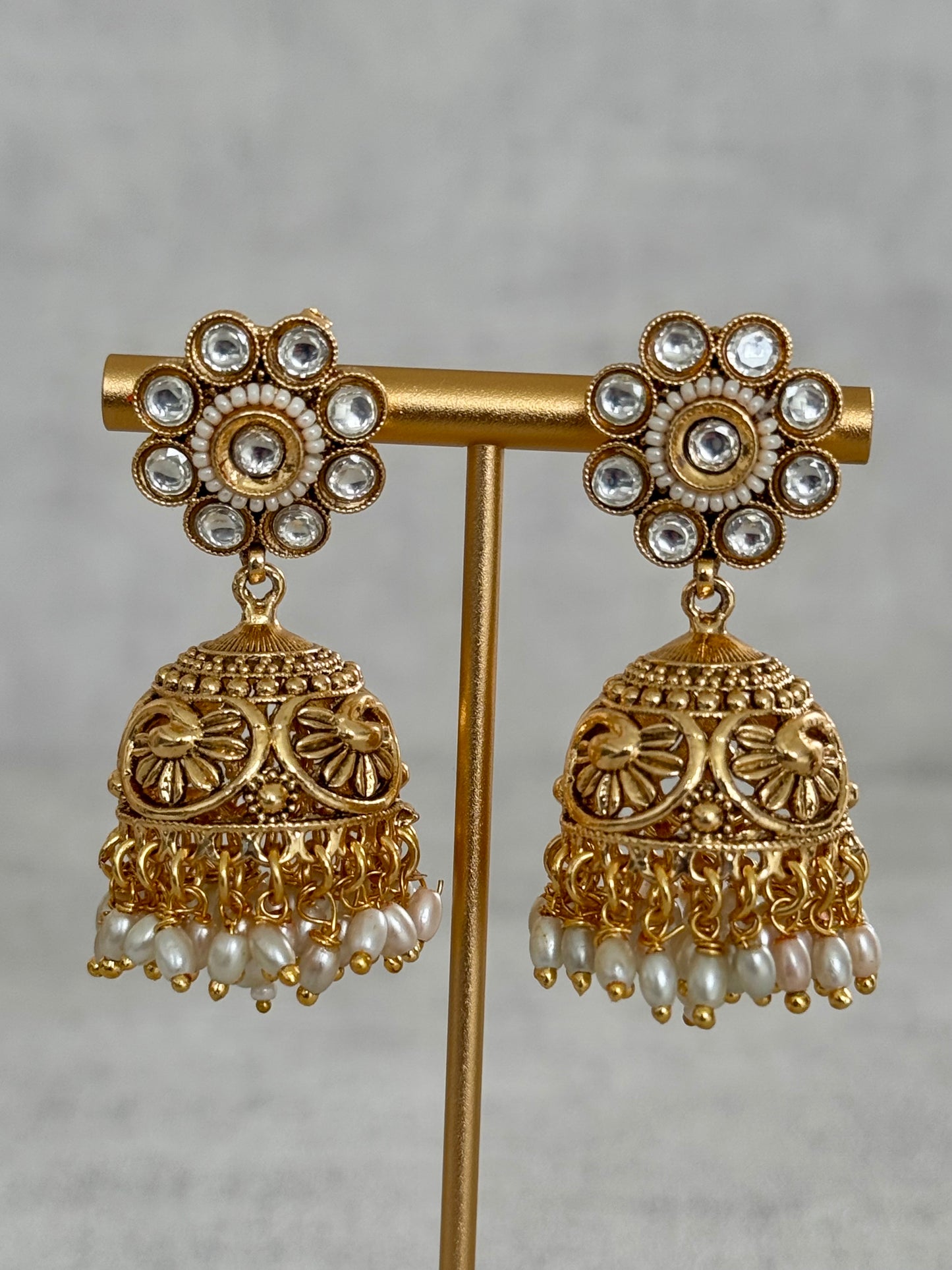 Ayura Designs Zuri Set with Tikka and Jhumkis - Antique Gold, Pearls and Kundan Work