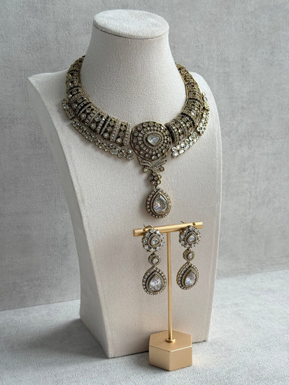 Ayura Designs Ahana Necklace Set with Earrings – Crystal Teardrop Stones & Moissanite Detailing