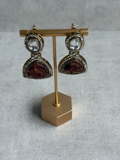 Ayura Designs Florence Earrings – mirror cut studs with Burnt Crimson Marble Resin & Crystal Borders