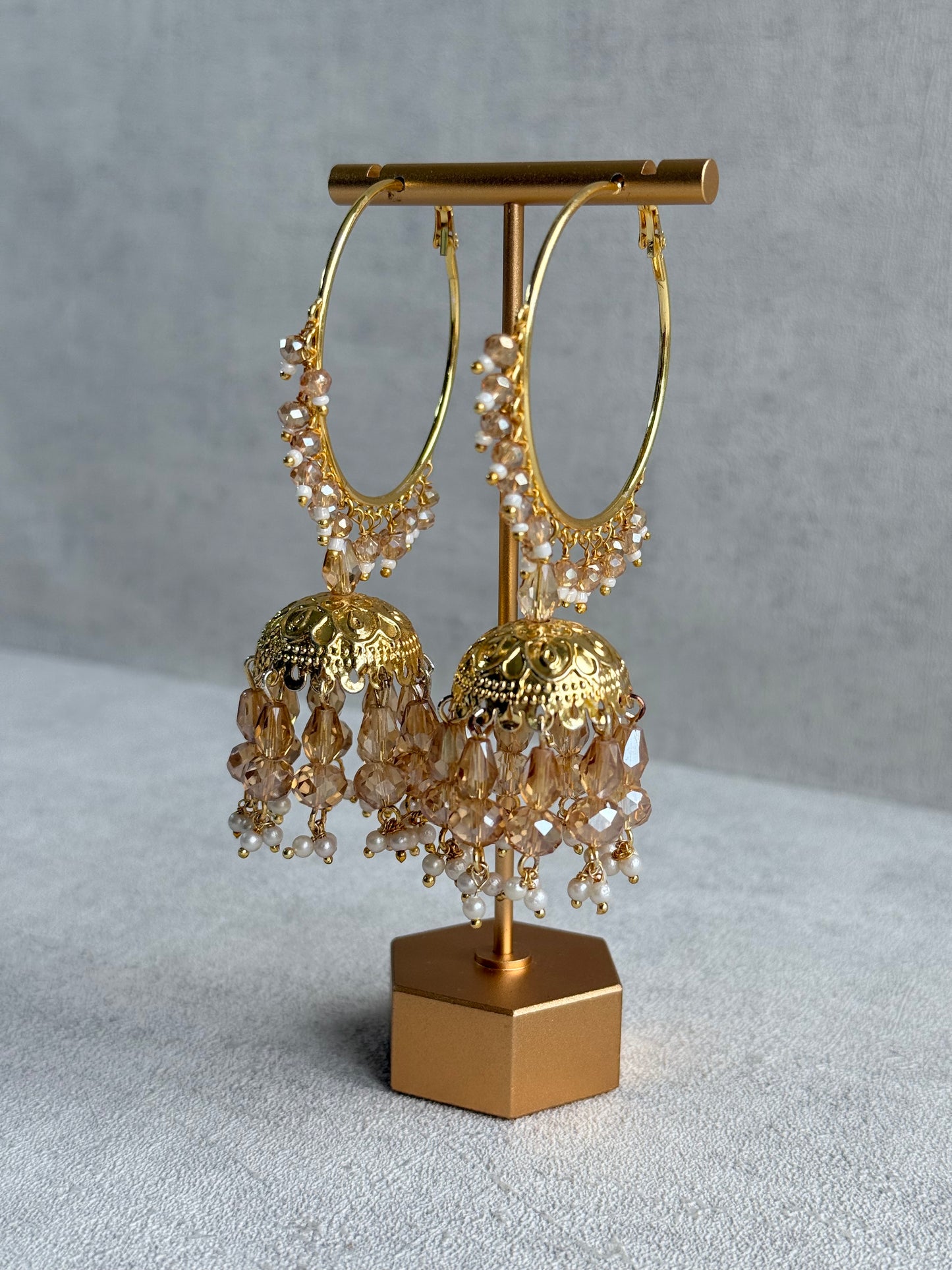 Ayura Designs Surbhi Balis – Champagne Crystals & Pearls in Gold Finish