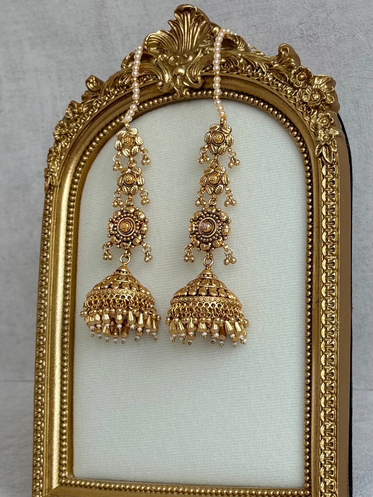 Ayura Designs Amani Sahare Jhumkis – Antique Gold Finish