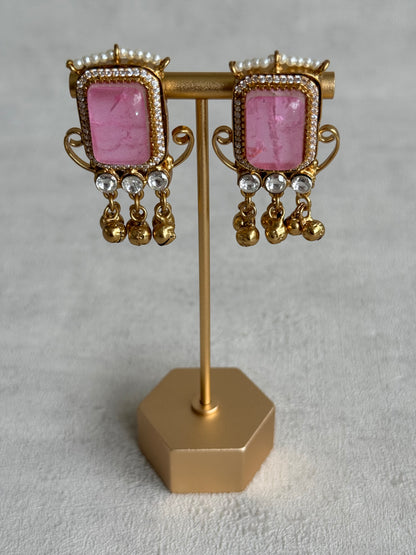 Ayura Designs Aleena Earrings – Blush Pink Stone Stud Earrings with Pearls & Ghungroo Detailing