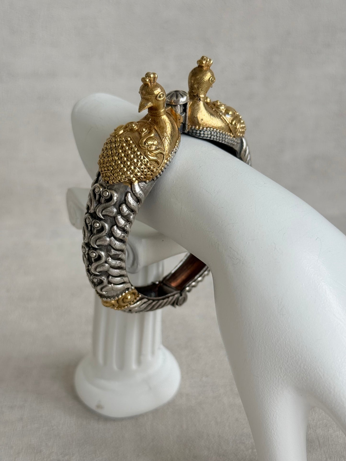 Ayura Designs Aayra Peacock Kangan Bracelet – Dual Tone Twin Peacock Design with Bird Motif Detailing